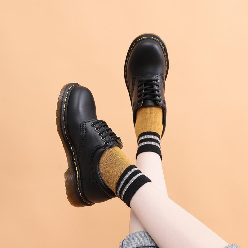 Martin Boots Punk Hole Small Leather Shoes Women's Low Top, Leather Round Head Casual Student