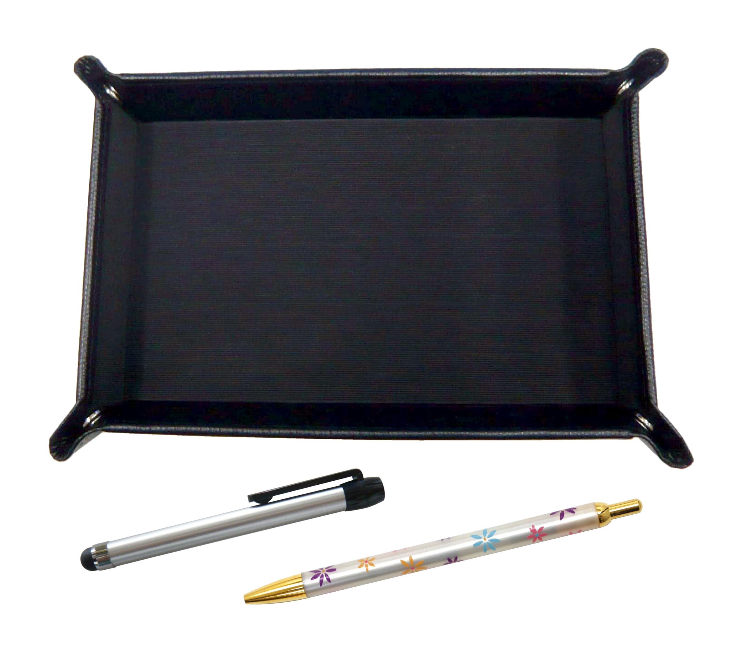 

Japanese grained cowhide pen tray black metal touch bar silver and floral ballpoint pen set TRASB-ALST-HS380B