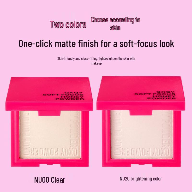 QXQY Matte Soft Focus Powder: Long-Lasting, Non-Cakey, Brightening Honey Compact for Setting and Touch-Ups.