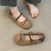 Chaussures Mary Jane simples à un mot français automne 2025 nouvelles chaussures plates tissées à bout rond avec nœud semelles souples