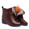Autumn Winter Warm Fur Cotton Thick Shoes Women's High Heels Leather Wedges Soft Bottom Flat Bottom Ankle Boots