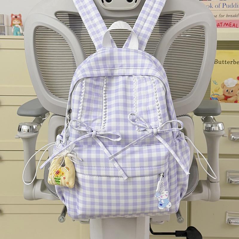 Schoolbag new small fresh plaid backpack female student Korean version high value literary schoolbag female junior high school backpack