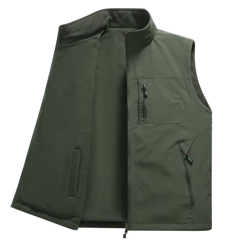 New Autumn and Winter Vest Men's Earthy Outdoor Leisure Middle-aged and Young People Plus Velvet Fishing Vest Vest Horse Clip Sports Jacket Men