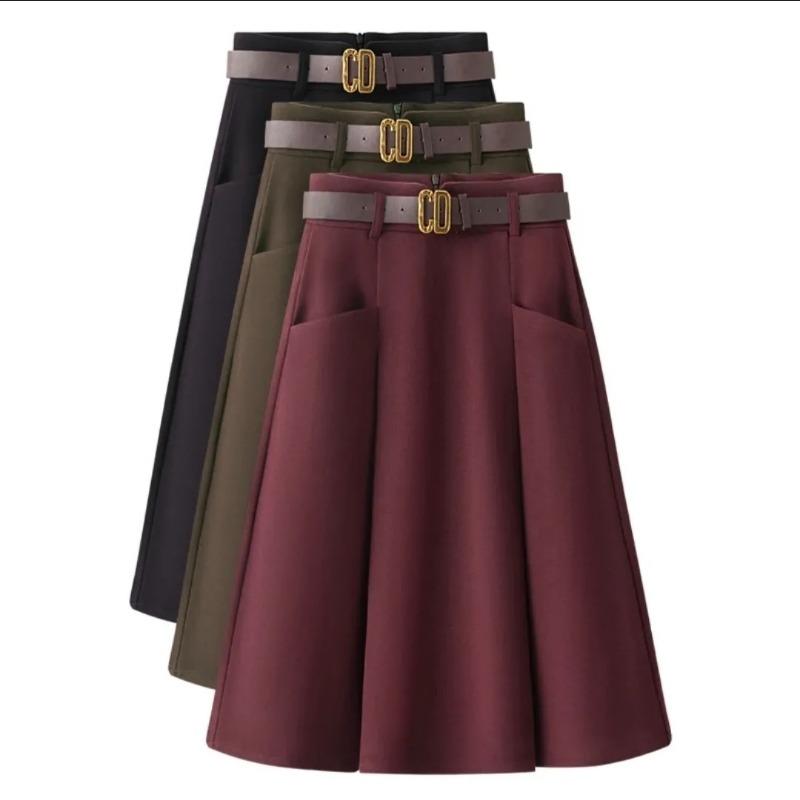 Autumn and Winter Woolen Skirt for Women A-line Large Umbrella Skirt 2025 New High-waisted Slim Mid-length Woolen Pleated