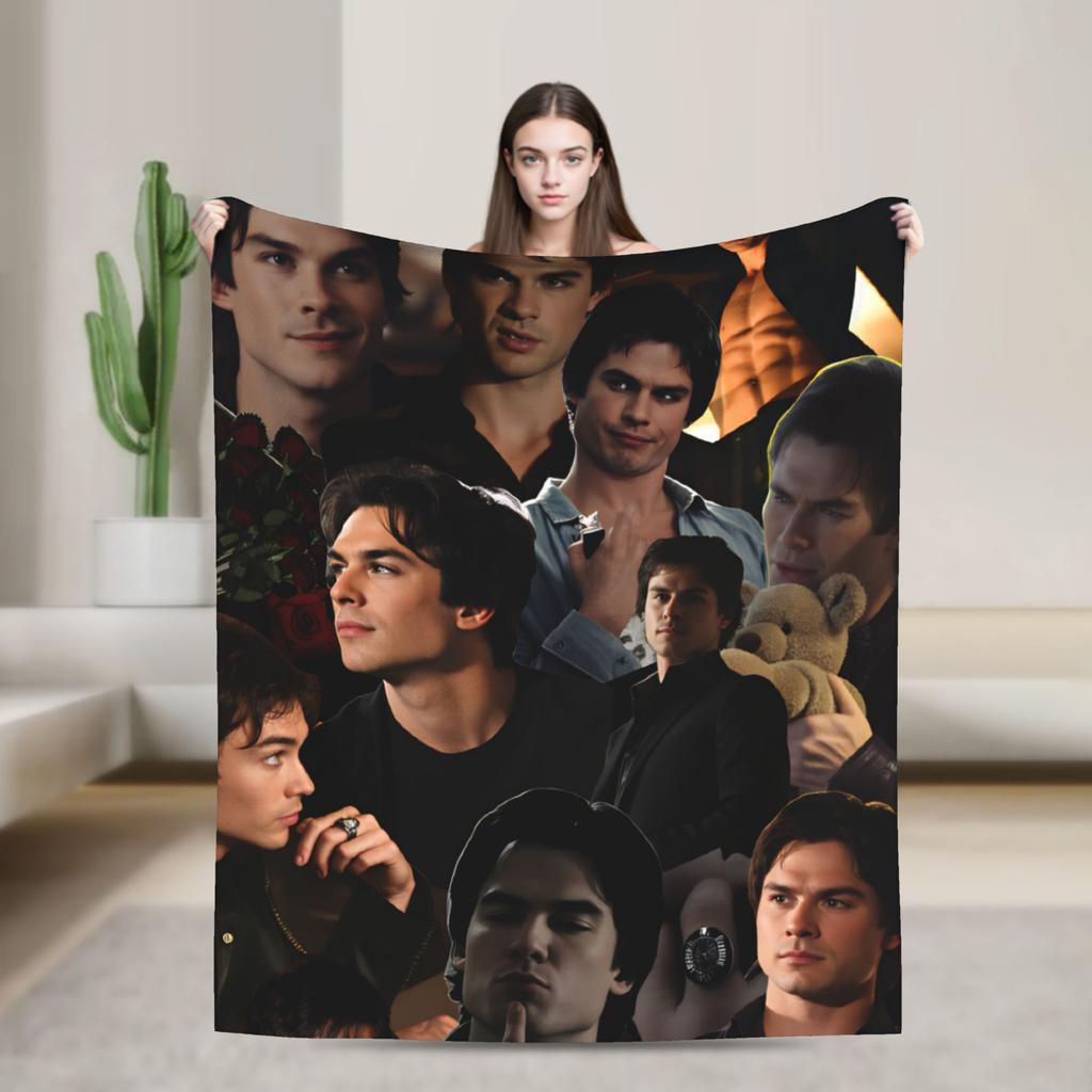 Damon Salvatore The Vampire Diaries Blanket Soft Warm Comfortable Plush Throw Living Room Flannel Bedspread Bed Cover