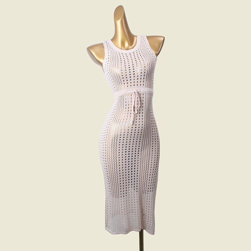 

Fashion Style Cut Out Waist-Controlled Lace-up Vest Dress Export Sleeveless round Neck Silm Sexy Bandage Dress Knitting Dress Apricot color L