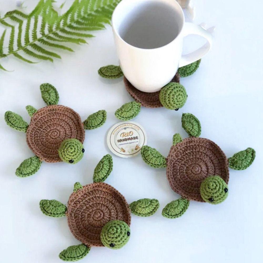 Funny Knitted Tea Coaster Insulation Anti-scald Tortoise Coaster Cute Cartoon Tabletop Cup Holder Home