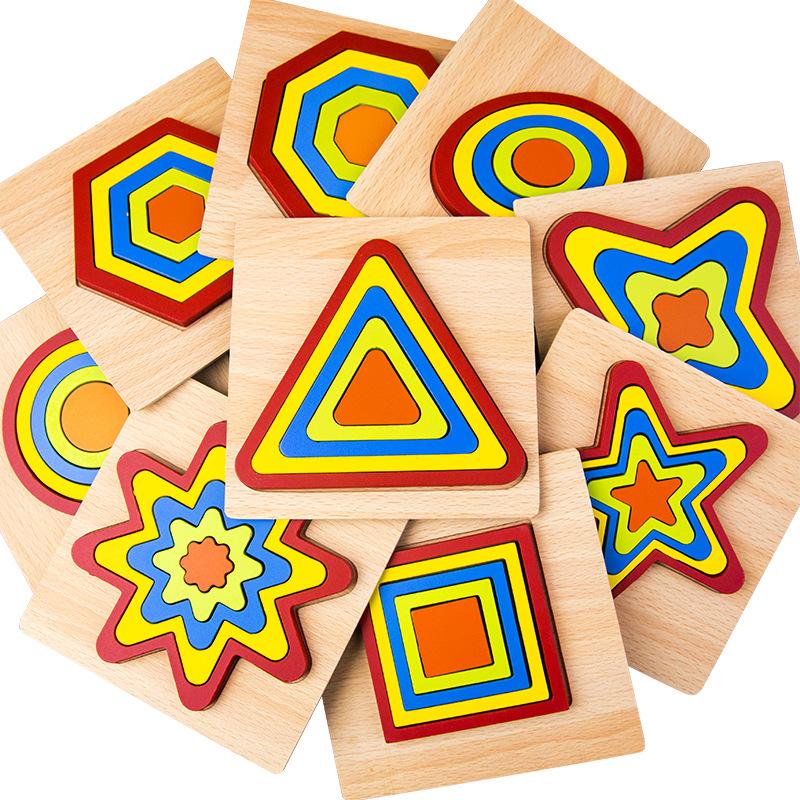 Wooden Geometric Shape Puzzle Kids Montessori Toys Shape Cognition Children Jigsaw Puzzle Board Learning Educational Toys Gifts