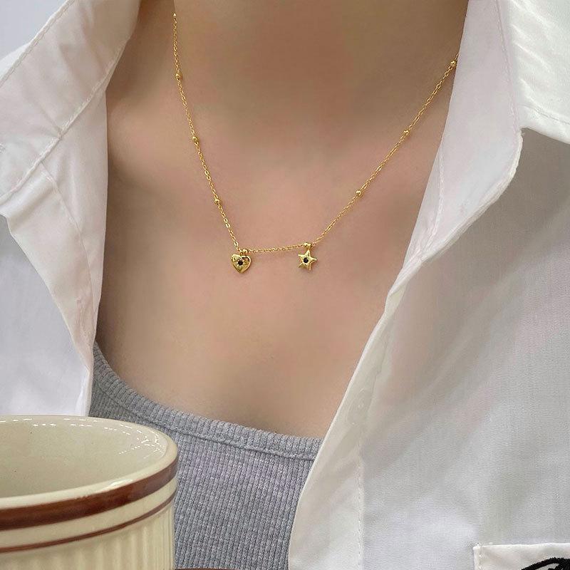 Exquisite Small Micro Zircon Diamond-set Love Star Spacer Round Bead Necklace Female Clavicle Chain