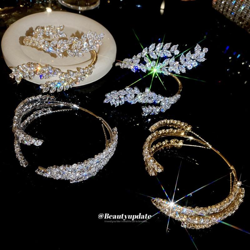 European and American explosive zircon three-layer leaf cross opening bracelet light luxury high-end bracelet exquisite celebrity style jewelry