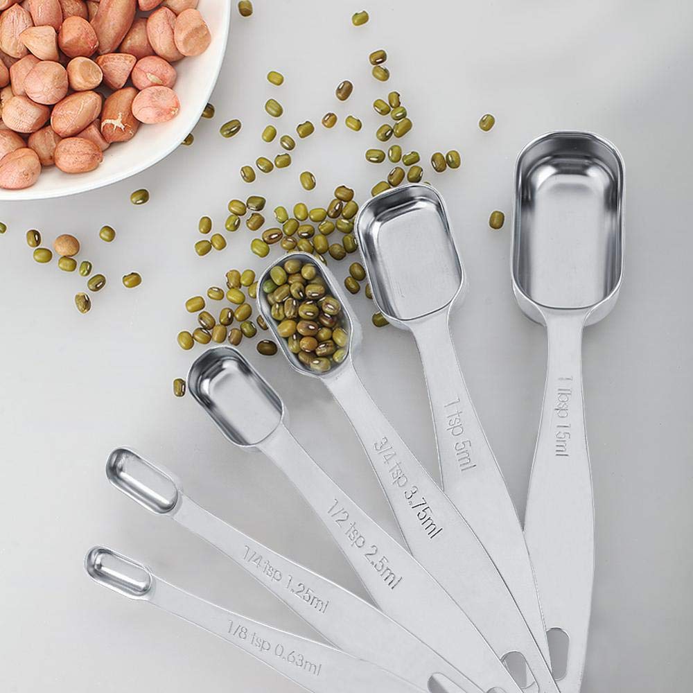 Measuring Cup Set, Measuring Cup and Spoon Set, Stable Bottom 304 Stainless Steel for Dry or Liquid, Fits Spice Jars for Cooking and Baking