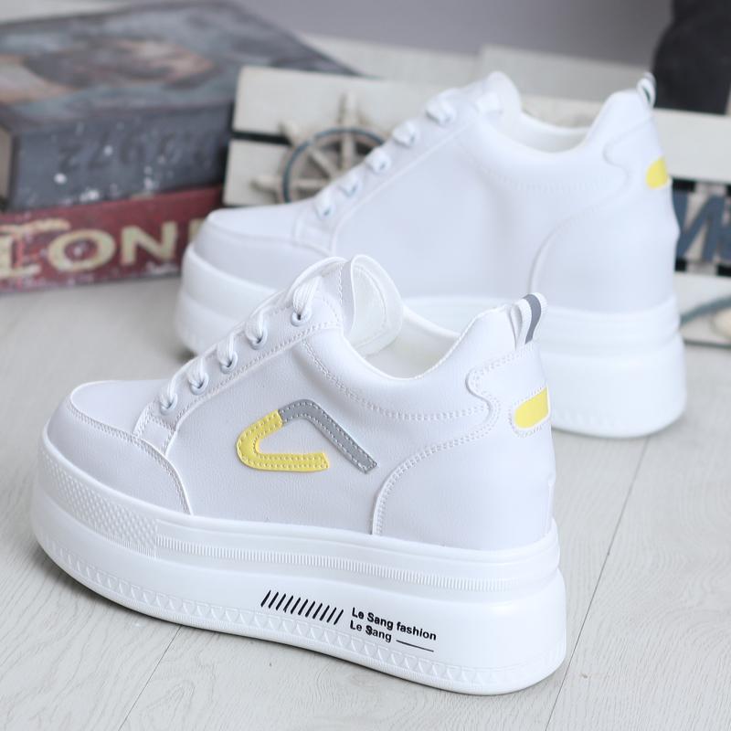 Fashion White Hidden Wedge 10cm Heel Trainers Shoes Wedge High Platform Shoes Woman Women's High Heel Shoes Casual Sneakers