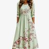 Spring and Summer 2026 New Round Neck 7-point Sleeve Casual Loose Long Printed Dress - Bamboo Hemp