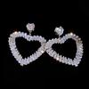 Zircon Rhinest Set Hollow Love Earrings for Women Korean Sweet Temperament Drop Earrings Exaggerated Luxury Wedding Zircon