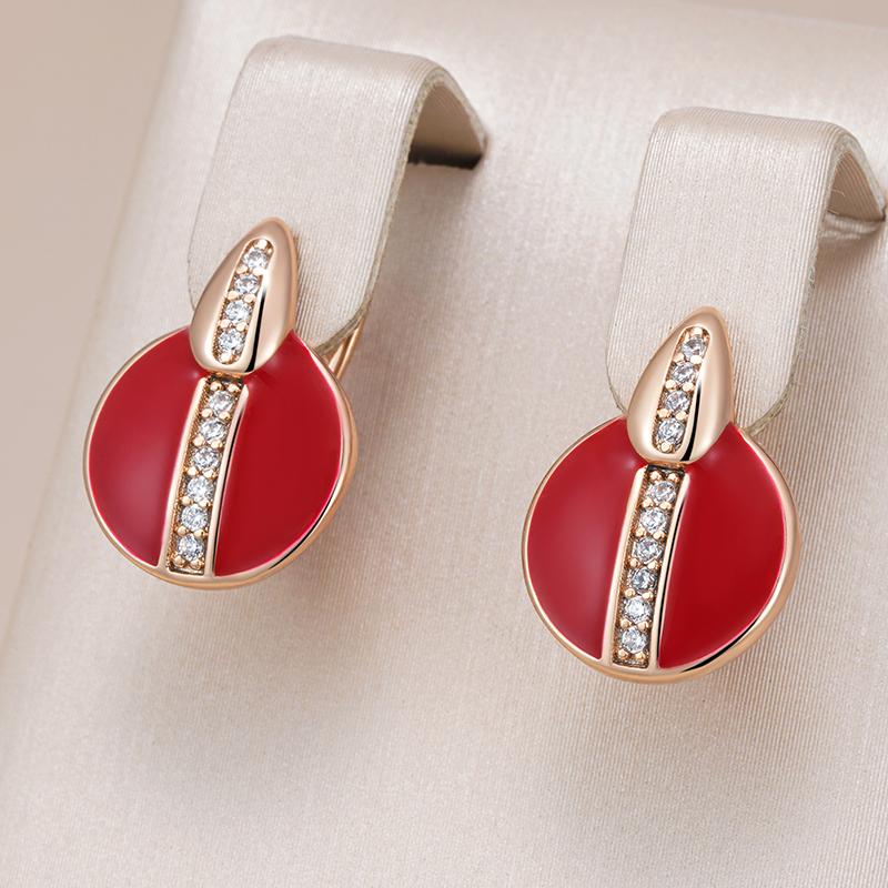 Fashion Red Enamel Natural Zircon English Earrings For Women Girl Simple  Rose Gold Color Party Eardrop Jewelry