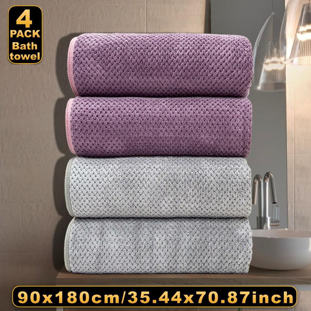 Coral Velvet Bath Towel Adult Bath Towel Four Suit Pineapple Check Thickened Coral Velvet Suit Warm and Comfortable Home Daily Necessities