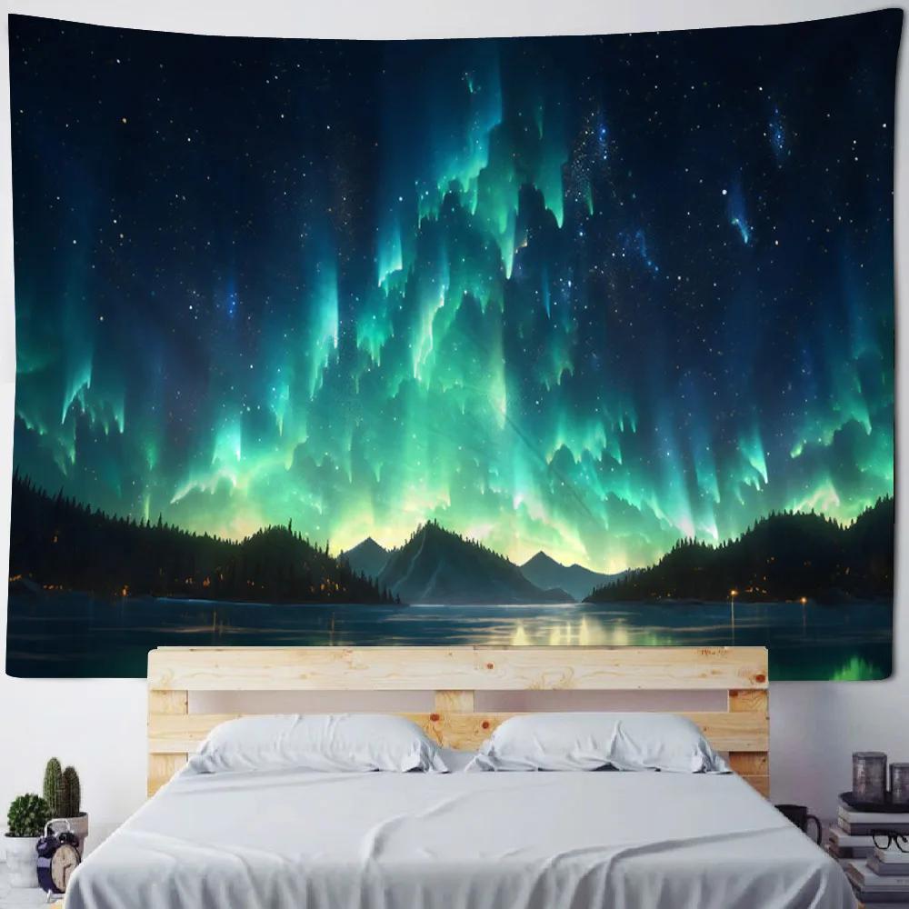 Urban Starry Sky Landscape Tapestry, Mysterious Universe Wall Hanging, Living Room, Bedroom Hanging Cloth, Home Art Decoration