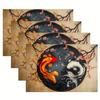 Oriental Vintage Yin Yang Koi Cherry Blossom Print  Placemats Set Asian Style Dining Table Decor Mats 4pc  6PC 8PC Optional