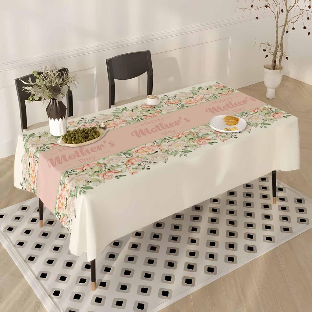 Mother'S Day Tablecloth Flowers Letters Festival Home Restaurant Dust-Proof Beautiful Wear-Resistant Decoration