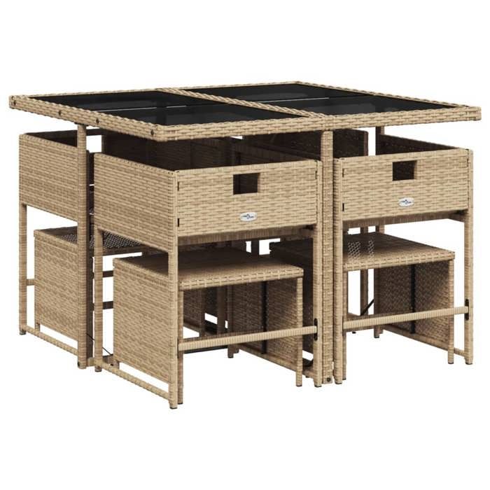 VidaXL Ensemble à Manger de Jardin avec Coussins 9 pcs, Table et Chaises à Dossier Rabattable, Meubles d'Extérieur Patio 3211318