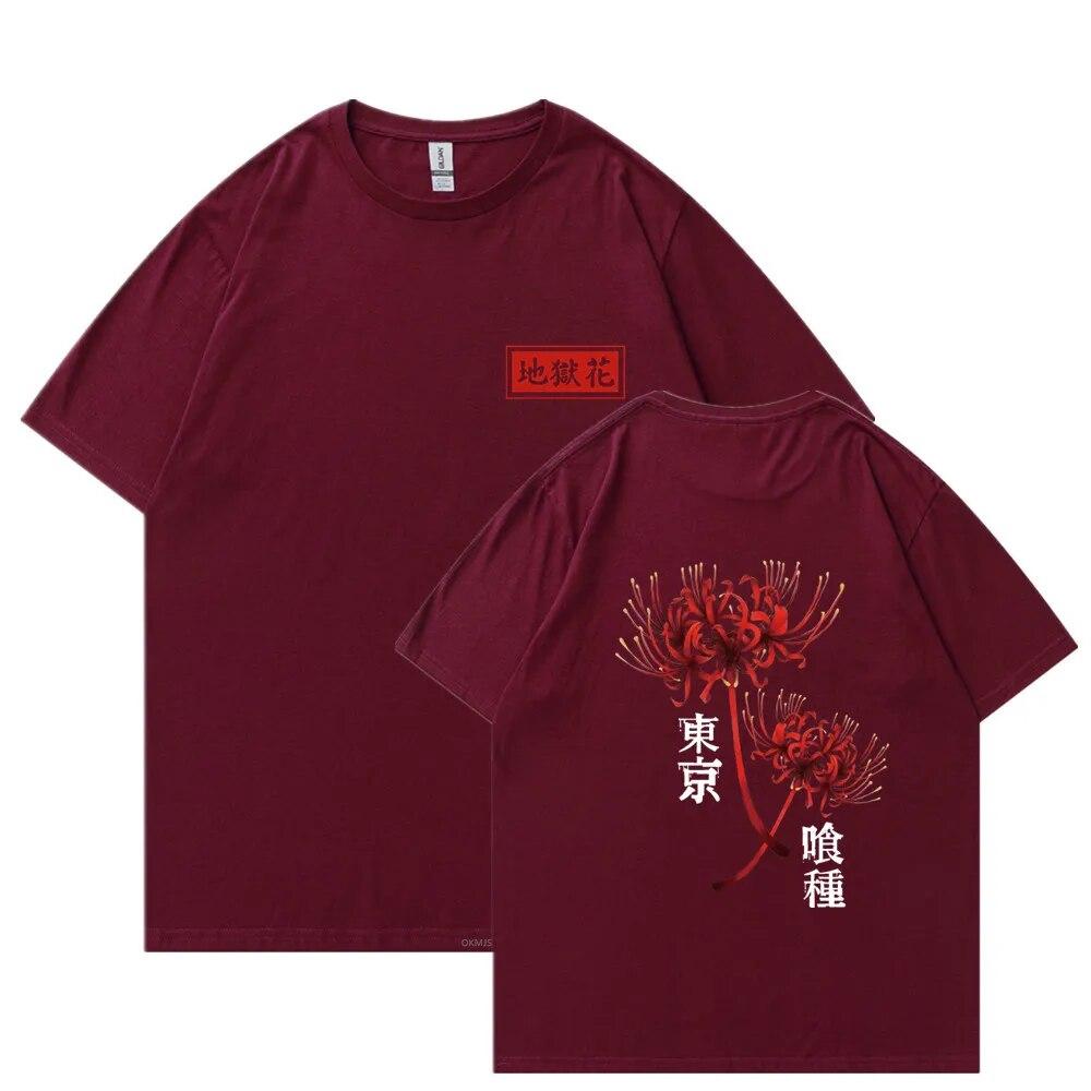 Anime Tokyo Ghoul Spider Lily T-shirt Unisex WoUnisex Cool Kane Kiken Graphic Print T-shirts Oversized Streetwear Couples Tees
