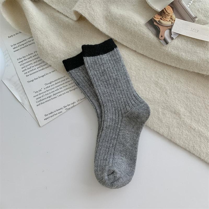 Color-Blocking Double-Needle Merino Wool Socks New Women'S Socks Thickened Warm Mid-Leg Socks Cold-Proof Socks