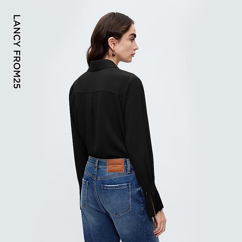 LANCY Commuter Style Tie-Neck Pleated Sleeve Blouse