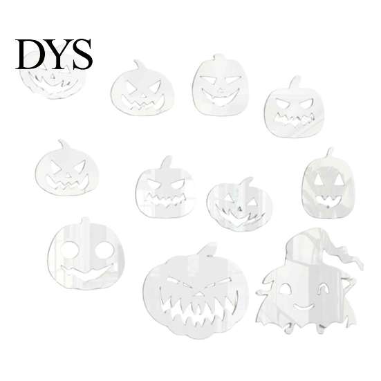 Creative Wall Stickers for Bedroom Decor 11Pcs Halloween Pumpkin Mirror Stickers, Self-Adhesive Acrylic Ghost Decals, DIY Removable Versatile