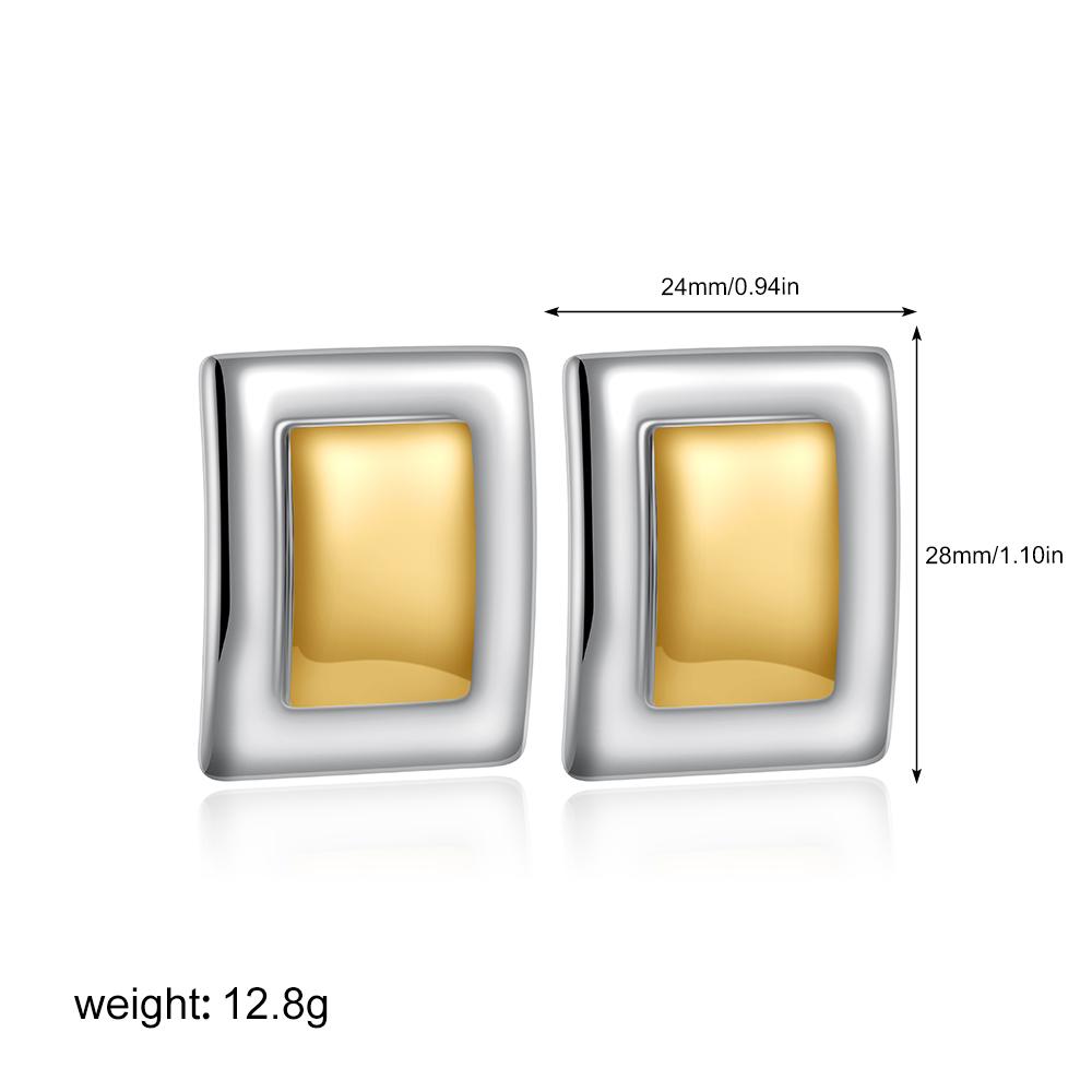 

Retro Mixed Gold And Silver Square Earrings Women s Gold Plated Stainless Steel Geometric Waterproof Jewelry