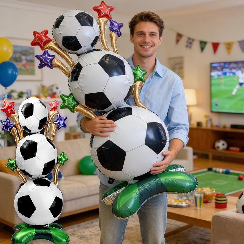 5/1x Aluminum Foil Balloon Football Balloon Column Soccer Theme Party Decoration Soccer Fan Decor Stand Ballon Accessories