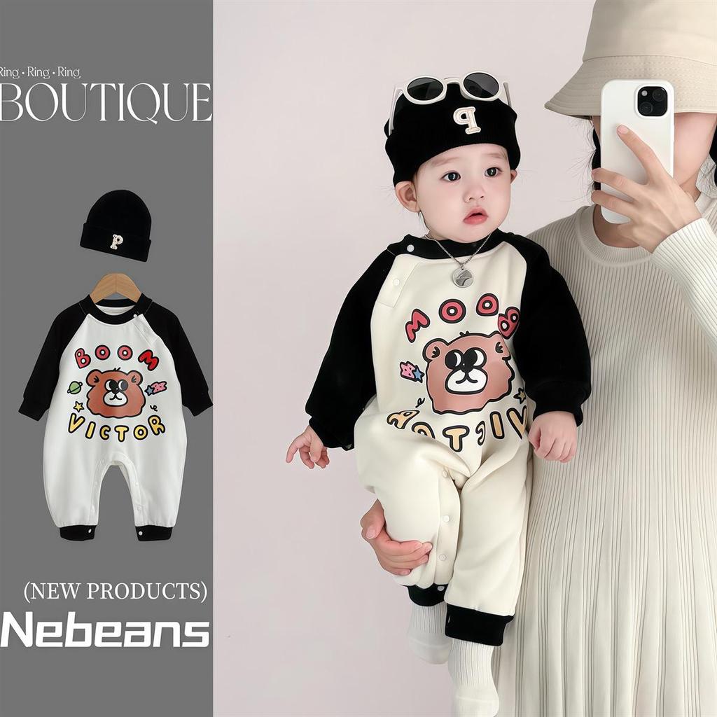 Trendy Little Bear Spring Baby Onesie - Cartoon Boy Romper Crawling Suit