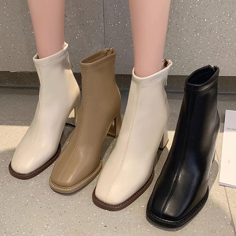 French Style Women's Chunky Heel Square Toe Short Boots - Autumn/Winter Korean Skinny Martin Boots, Fashionable & Versatile.