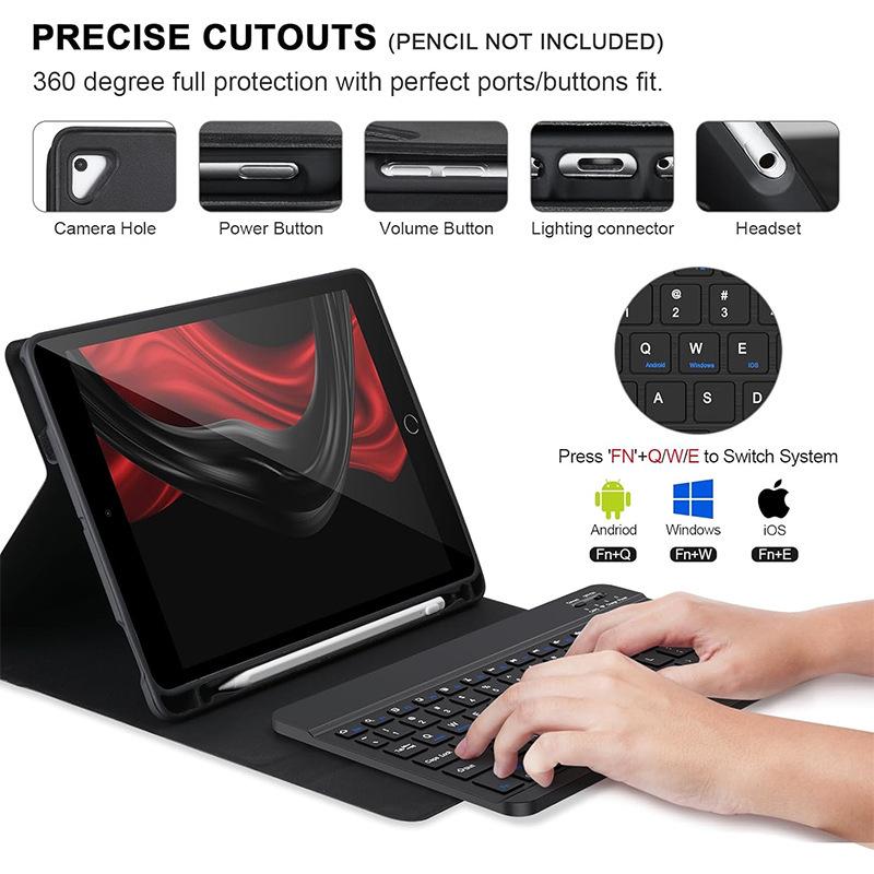 iPad 9.7/Air 2 Magnetic Bluetooth Keyboard Protective Leather Case with Pen Slot