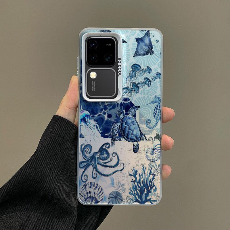 For Samsung Galaxy S25 S22 Ultra Plus S24 S23 Ultra Plus FE S21 FE Laser Protective Phone Case Colorful Painted Sea Turtle Cover