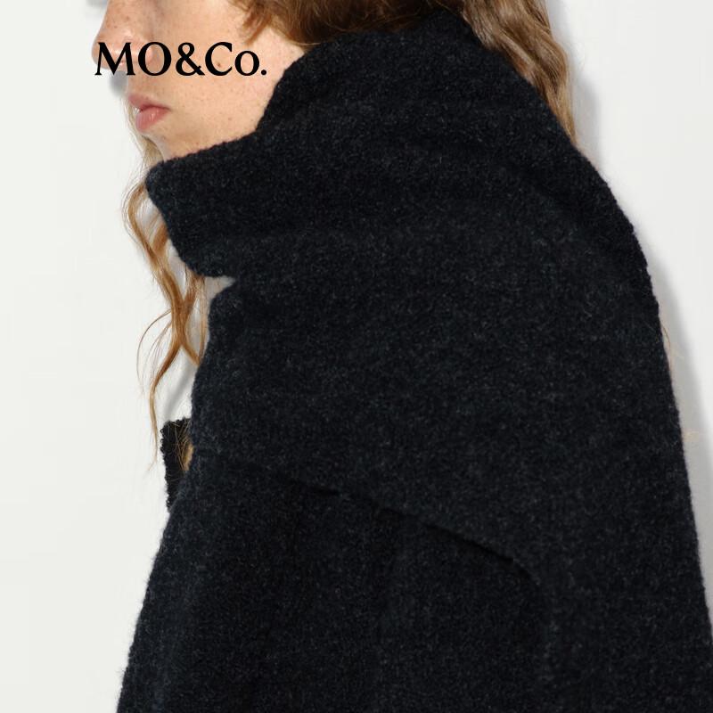 MO&Co. Alpaca Wool Blend Round Neck Mid-Length Coat with Scarf