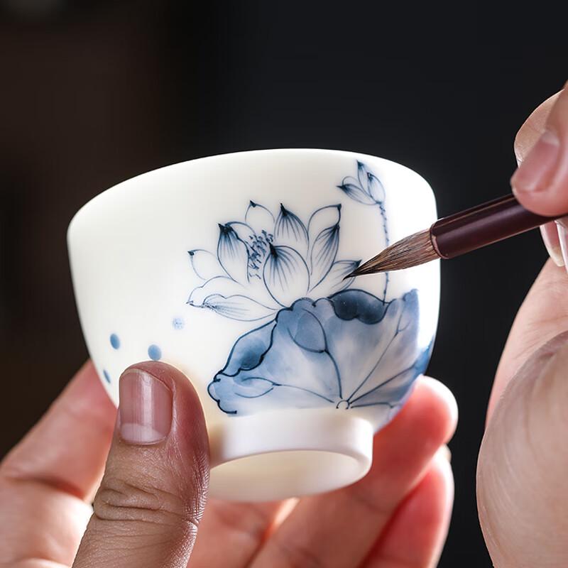 MULTIPOTENT Hand-painted Blue Lotus Ceramic Kung Fu Tea Cup