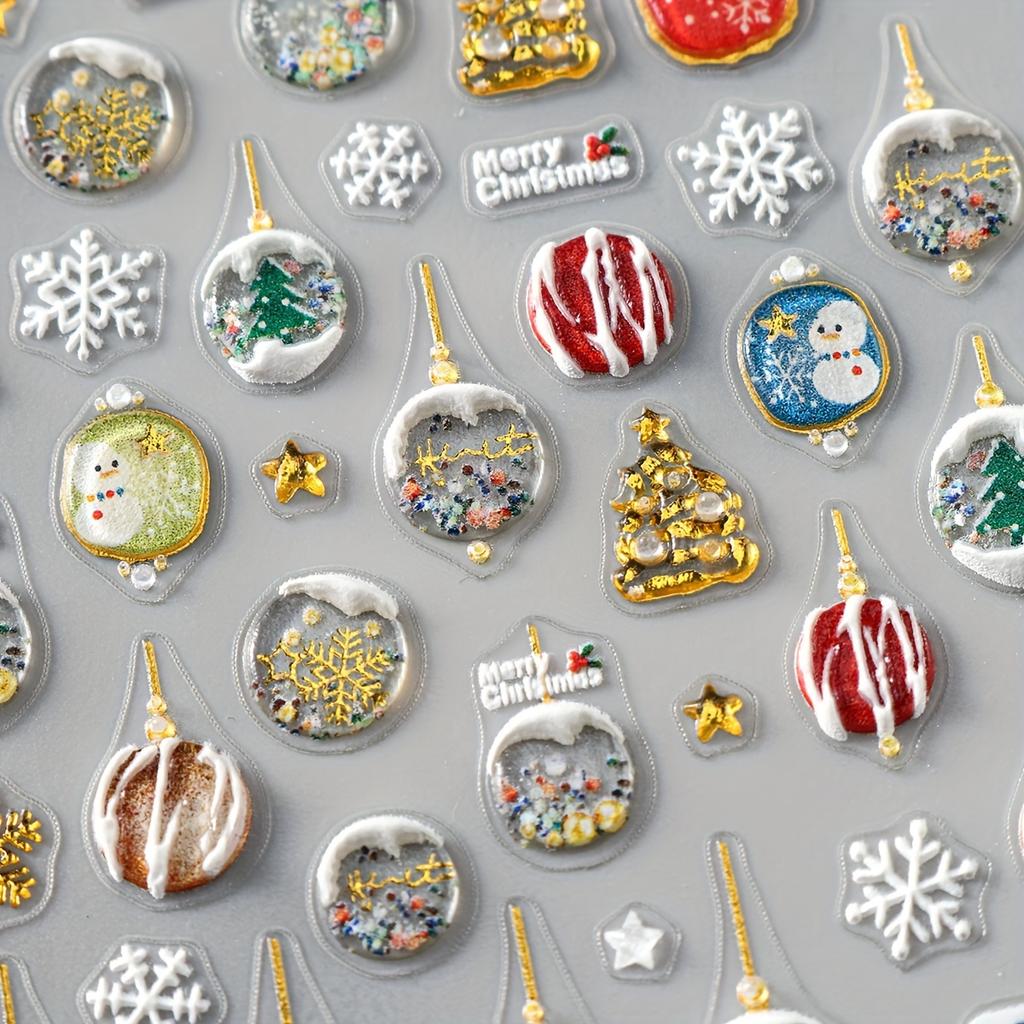 5D Embossed Nail Sticker Christmas Tree Snowflake Xmas Nail Art Decoration Slider Manicure Decoration Christmas Nail Supplies