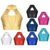 Meisjes Performance Crop Top Mouwloos Mock Neck Hol Voorzijde Keyhole Rug Pailletten Patchwork Danswedstrijd Top
