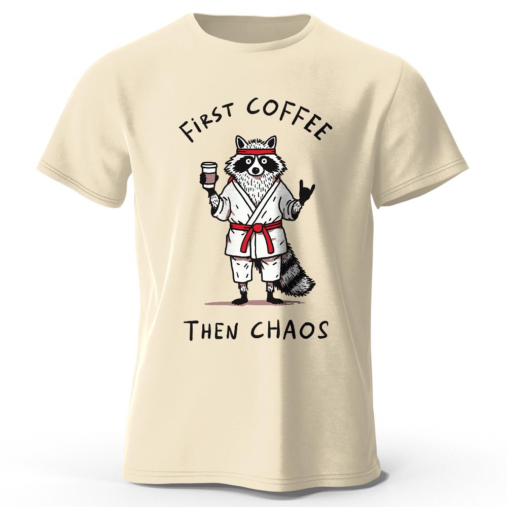 Men's First Coffee Printed T-Shirt 100% Cotton Oversized Morning Graphic Tees for Women Summer Tops Cafe Streetwear