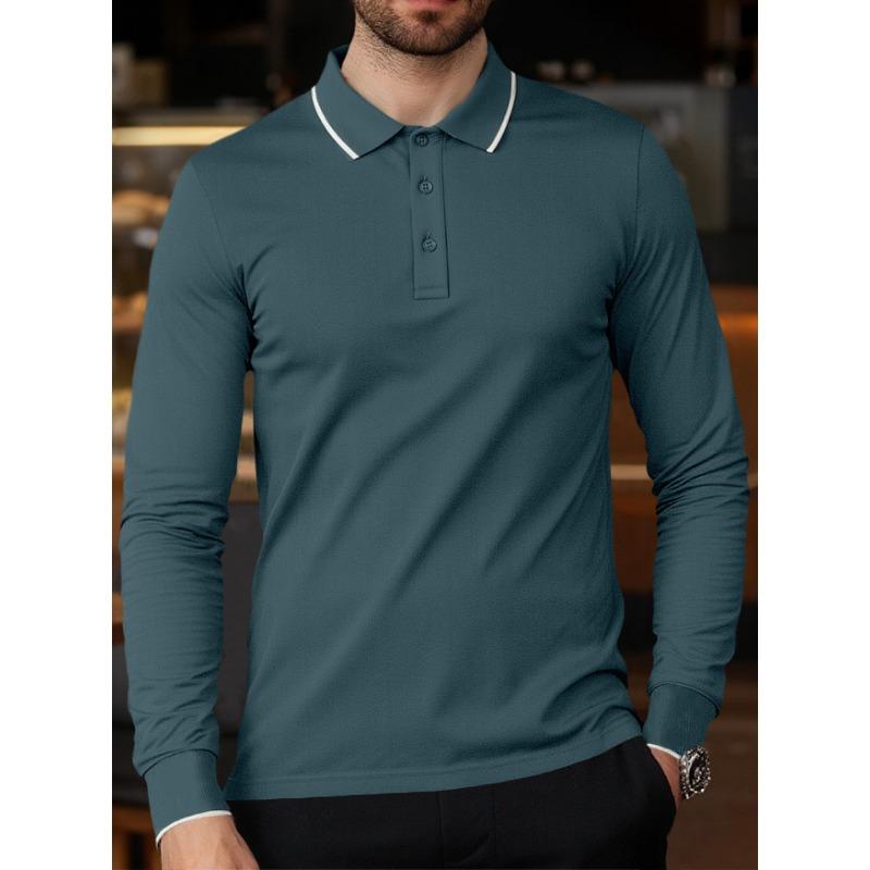 Men S Solid Color Long Sleeve Casual Thin Polo Shirt