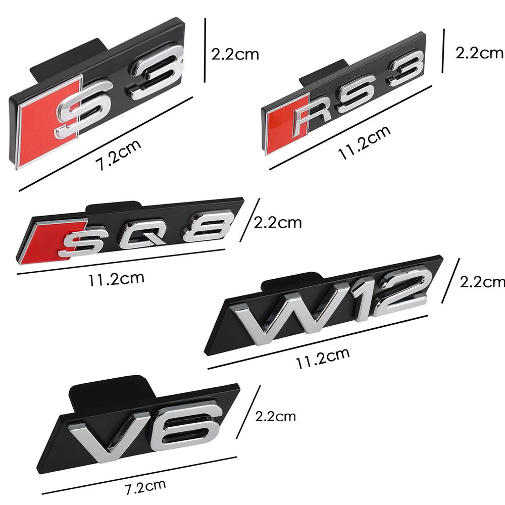 3D S3 S4 S5 S6 S7 S8 Logo ABS Car Front Grille Badge Sticekr Decoration For Audi SQ3 SQ5 SQ7 SQ8 W12 V6 RS3 RS4 RS5 RS6 RS7 RS8