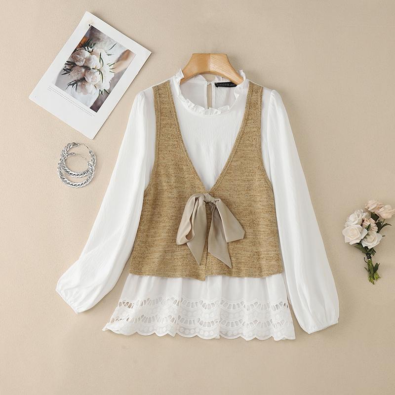 ZANZEA Lässige Patchwork-Bluse mit Rundhalsausschnitt und langen Ärmeln für Damen