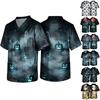 Herren Halloween Print V-Ausschnitt Kurzarm Kasack mit Tasche