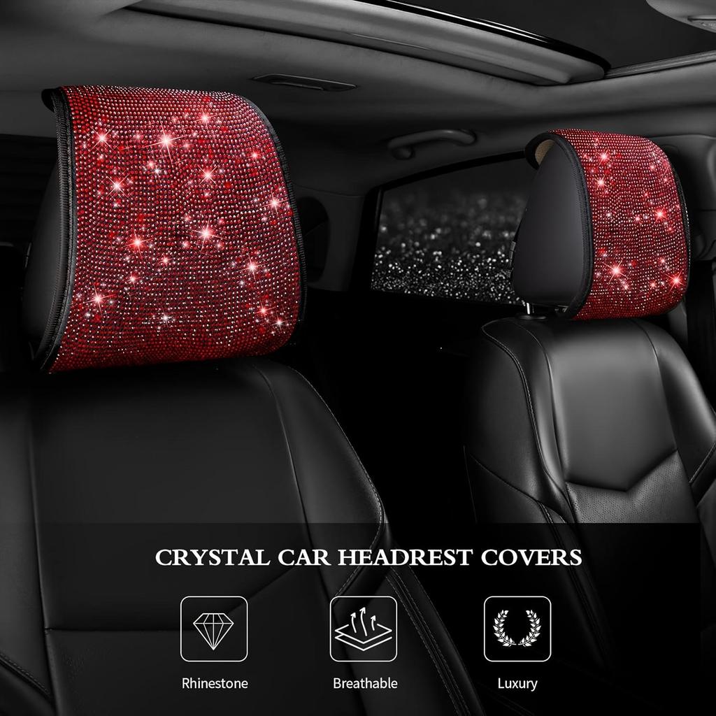 2pcs Bling Car Headrest Covers for Women Full Rhinestone Headrest Fits Most Cars