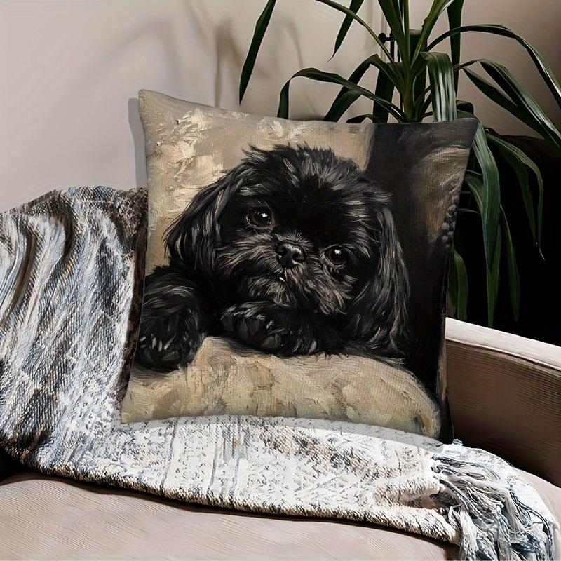Vikama Moderne Schwarze Shih Tzu Kissenhülle Ultra-Weiches Fleece Einseitig Bedruckt Für Sofas Schlafzimmer Wohnzimmer