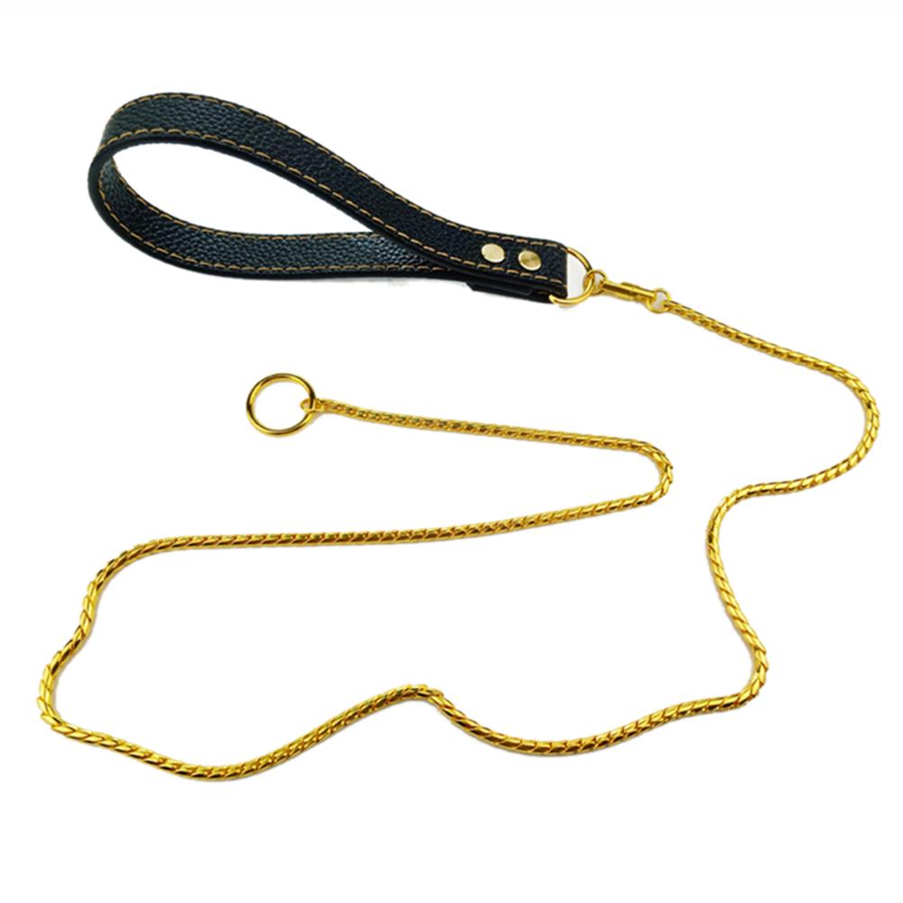 Stainless Steel Dog Leash Integrated Dog Collar and Leash 4mm 1m/1.2m Metal Dog Leash for Small Medium Large Pets Leather Handle