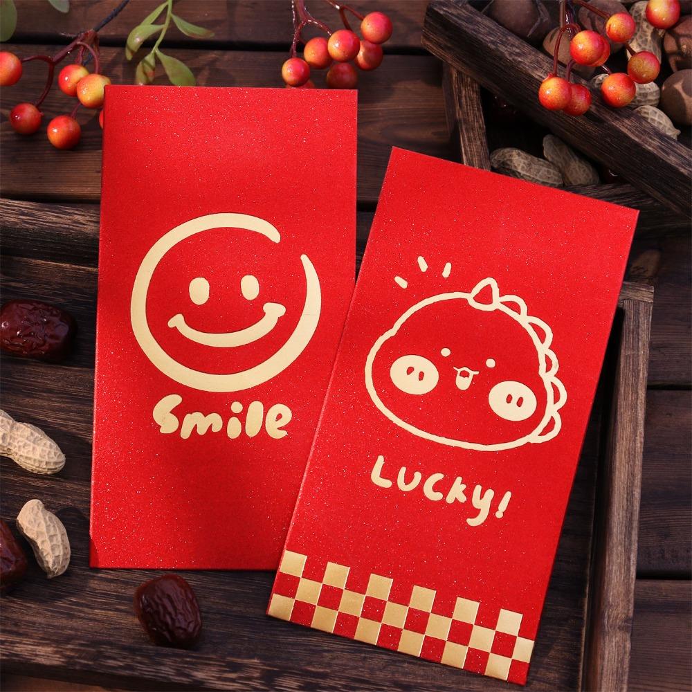 6Pcs Square Rectangle Chinese New Year Red Envelope Shining Lucky Money Bag  2024 Year of Dragon
