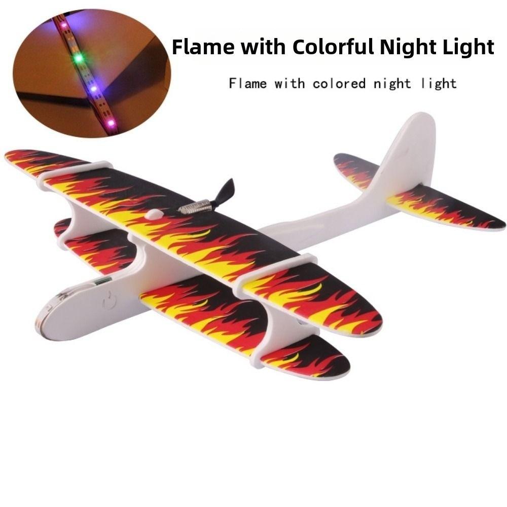 PP Electric Large Foam Biplane Glider with LED Light Flight Glider DIY Aircraft Model Toy