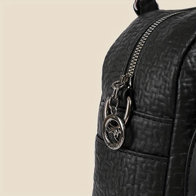 Black PU Leather Backpack, Women's Fashionable Vintage Small Handbag With Convertible Shoulder Straps, Rhinestone Elephant Daypack Purse