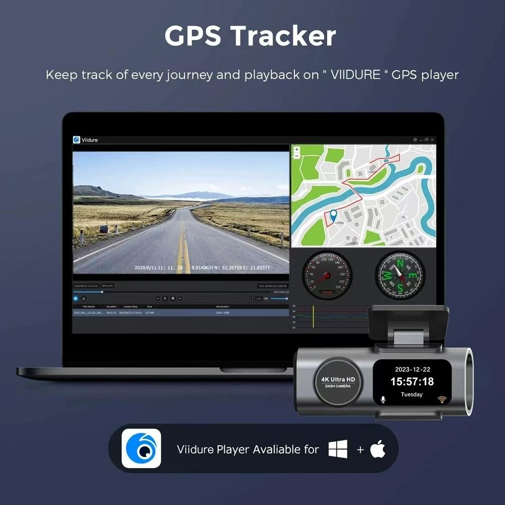 HD Dobbeltlinse Dashcam, 4K Ultra vidvinkel Natkamera, WiFi Dobbeltoptagelse For og Bag, og GPS-optager til Køretøjet
